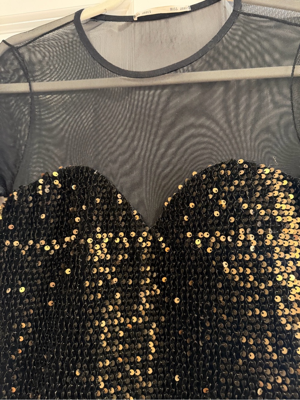 Black Sequin Mesh Long-Sleeve Bodycon Dress - Picture 5 of 7